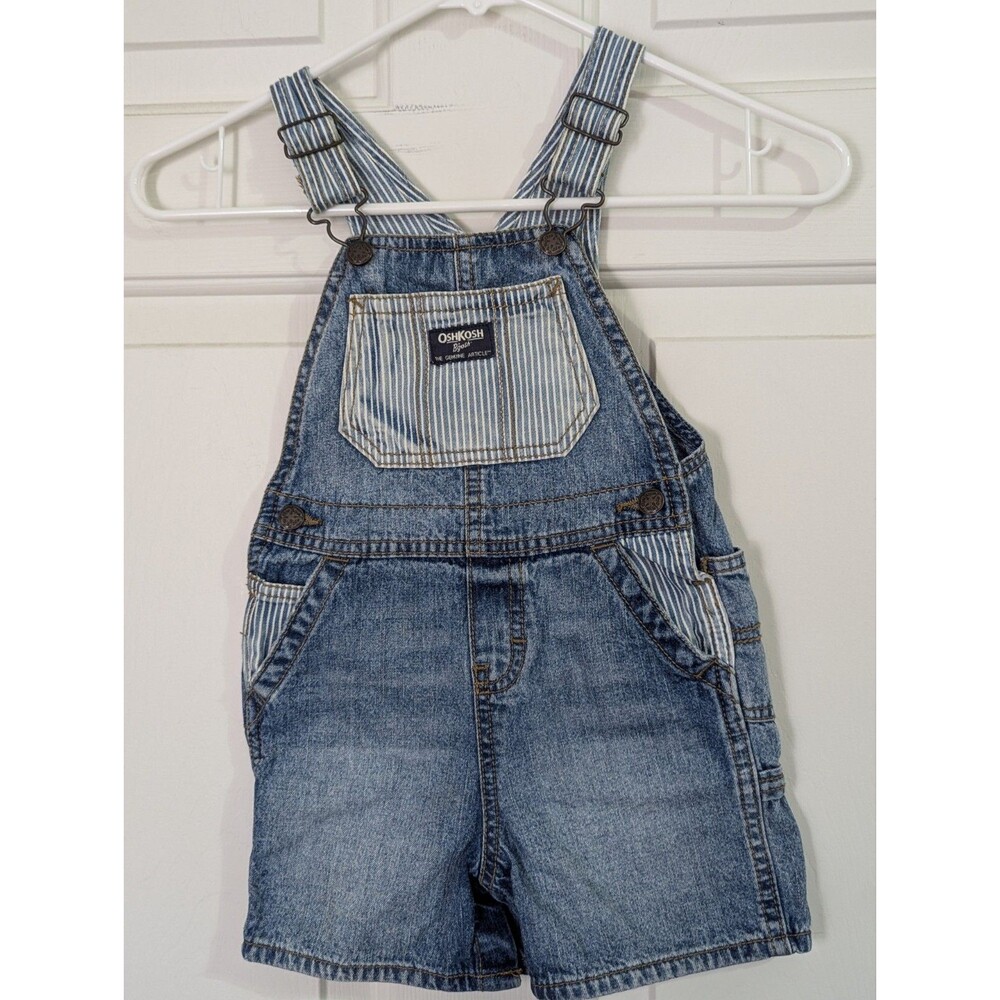 Osh Kosh Bgosh Vestbak Overall Bibs Shorts 24 months Blue Denim Stripe Cotton